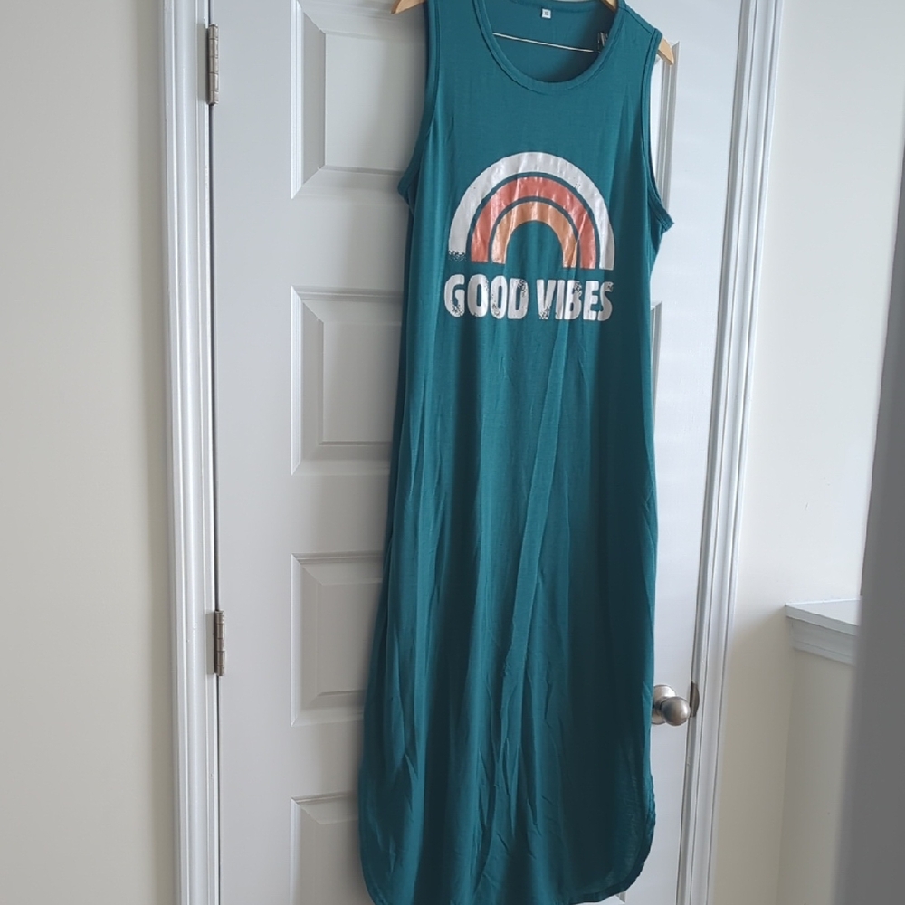 Teal Sleeveless Maxi Dress With Pockets & Side Slits P2P 25 L53